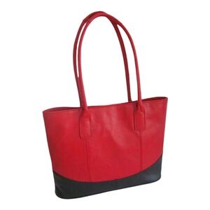 Genuine Leather Large Shoulder Purse Bag by Ameri Leather in Red and Black